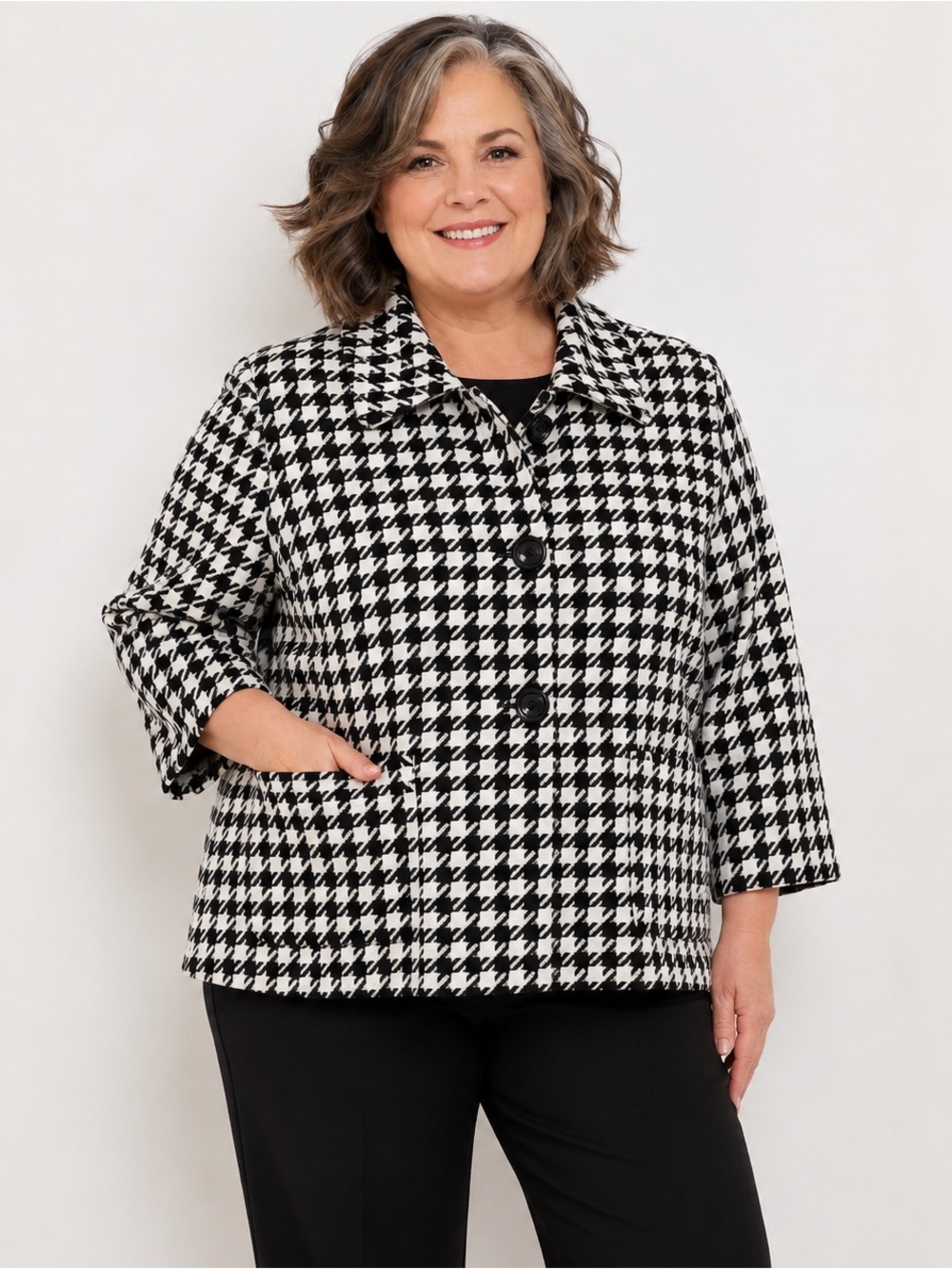 Jessica London Houndstooth Jacket Women’s Size 12W Black White